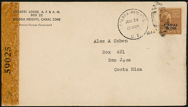 1944 Nov 2nd Canal Zone to Washington D.C. Balboa Censor Air Mail 